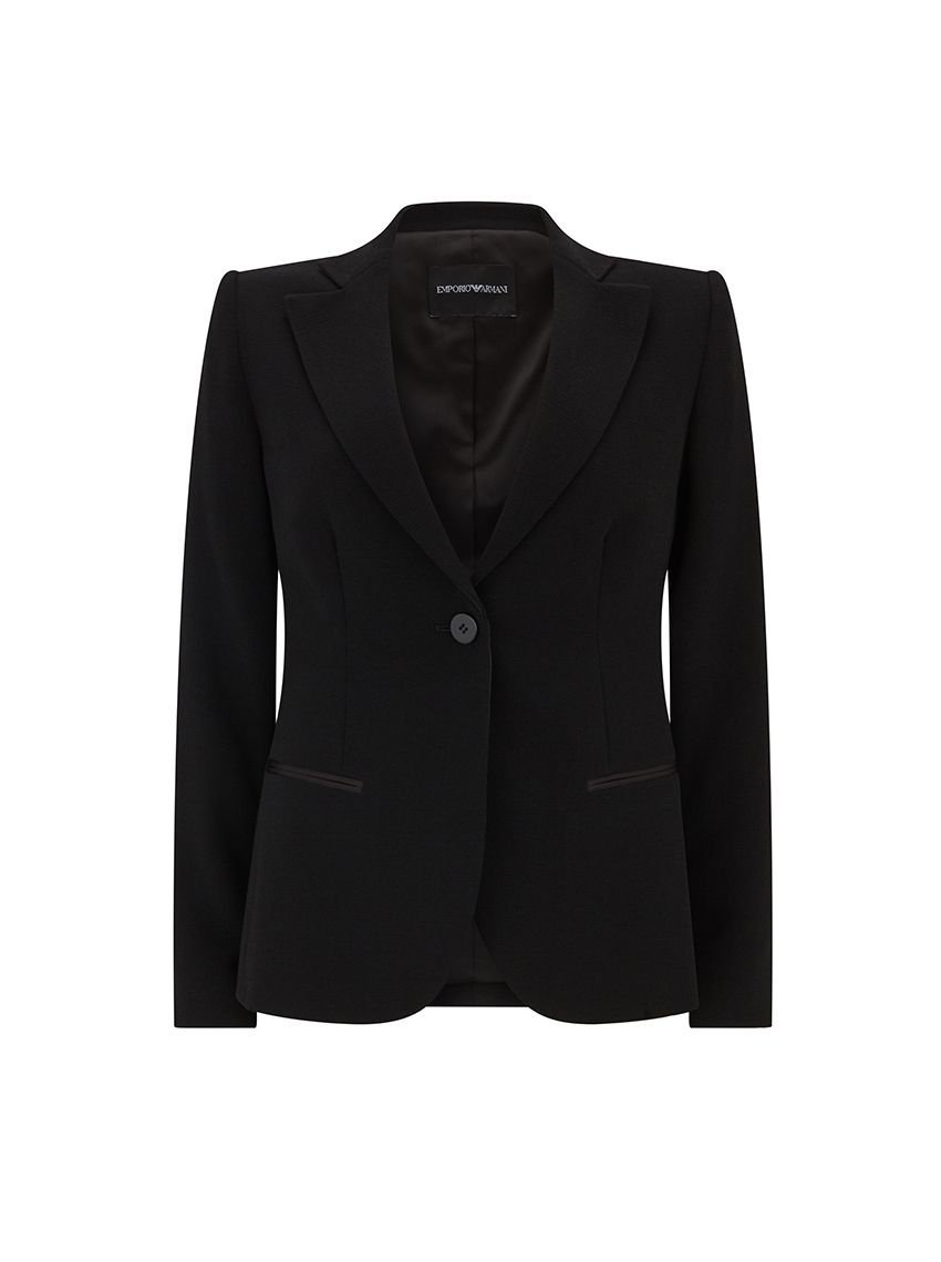 EMPORIO ARMANI Tailored Frisottino Single Button Jacket Black at Ede ...