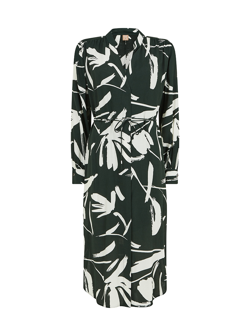 HUGO BOSS Dibanora Long Sleeve Abstract Print Dress Dark Green and ...