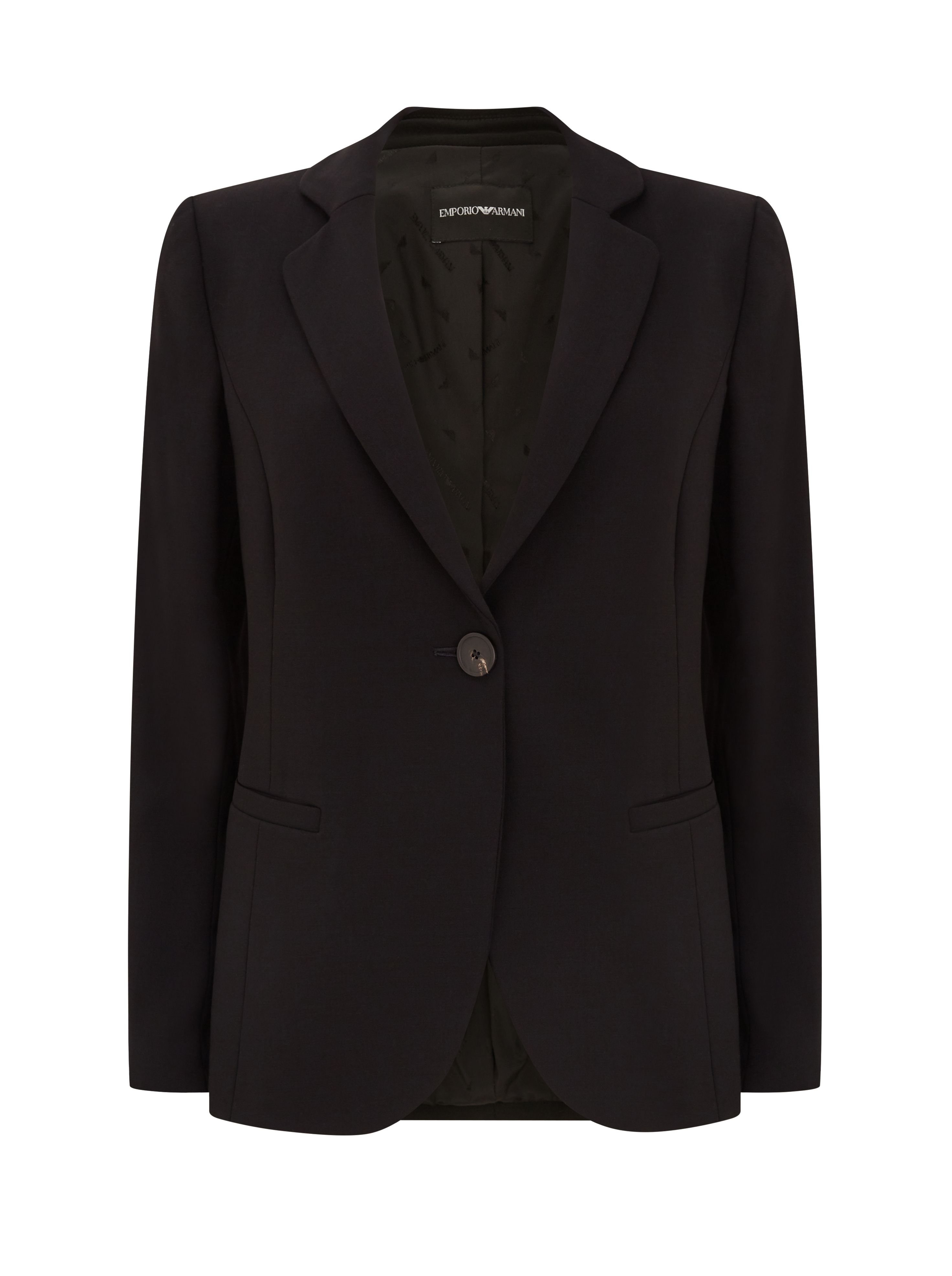 EMPORIO ARMANI Tailored One Button Wool Stretch Jacket Black at Ede ...