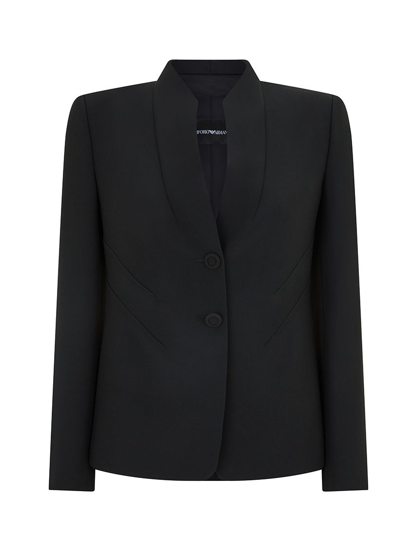 EMPORIO ARMANI Tailored Collarless Two Button Cady Jacket with Front ...